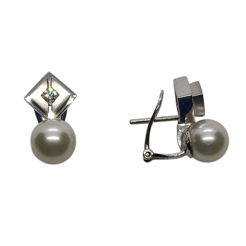 Pendientes tú y yo,  oro blanco con diamantes y perlas
