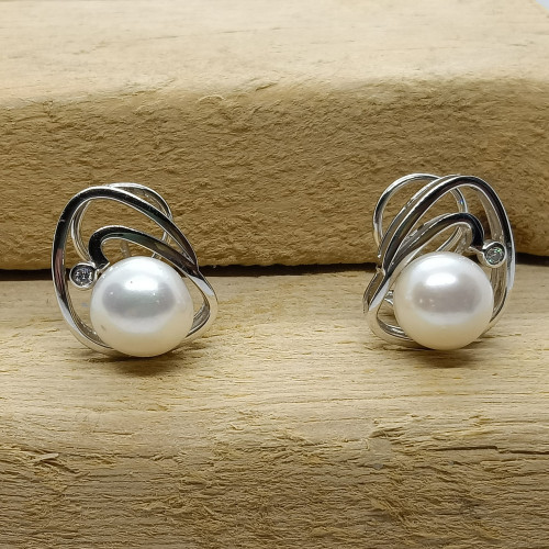 Pendientes tú y yo, oro blanco con diamantes y perlas Australianas