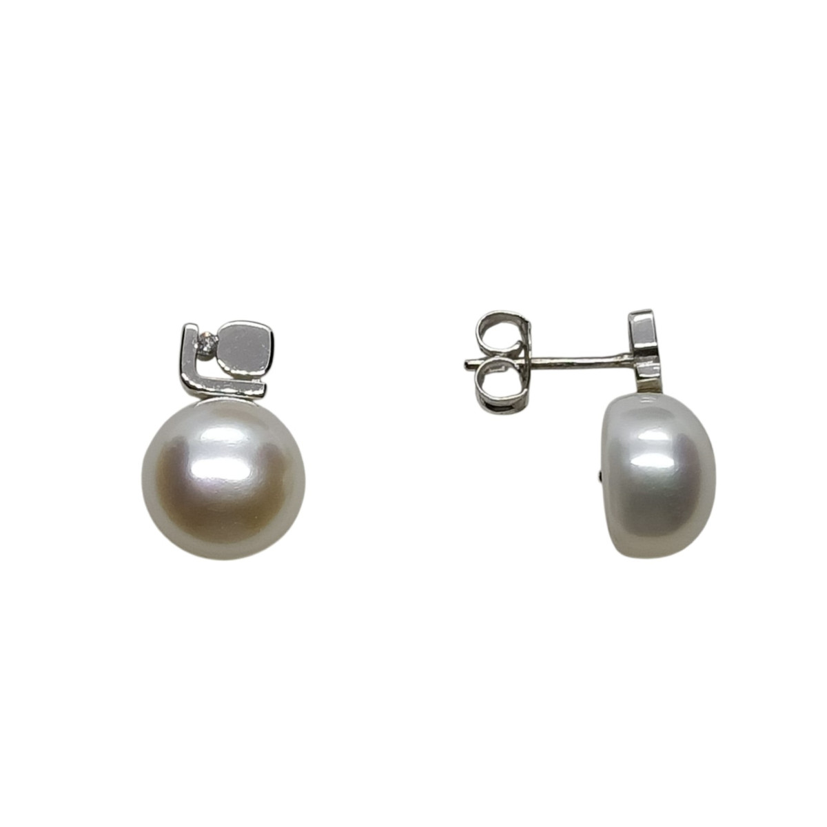 Pendientes tú y yo, oro blanco con diamantes y perlas