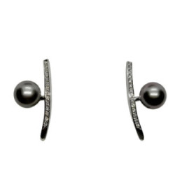 Pendientes de oro blanco con diamantes y perlas de Tahití