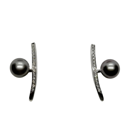 Pendientes de oro blanco con diamantes y perlas de Tahití