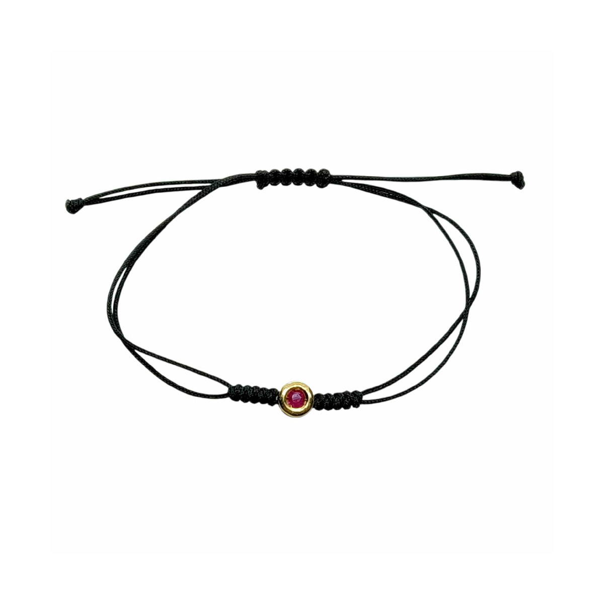 Pulsera de macramé con oro amarillo y rubí