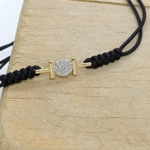 Pulsera de macramé con oro amarillo y oro blanco con diamantes