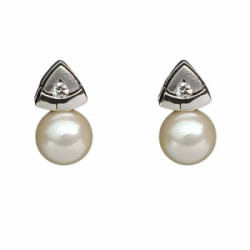 Pendientes tú y yo, oro blanco con diamantes y perlas