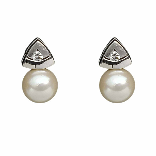 Pendientes tú y yo, oro blanco con diamantes y perlas