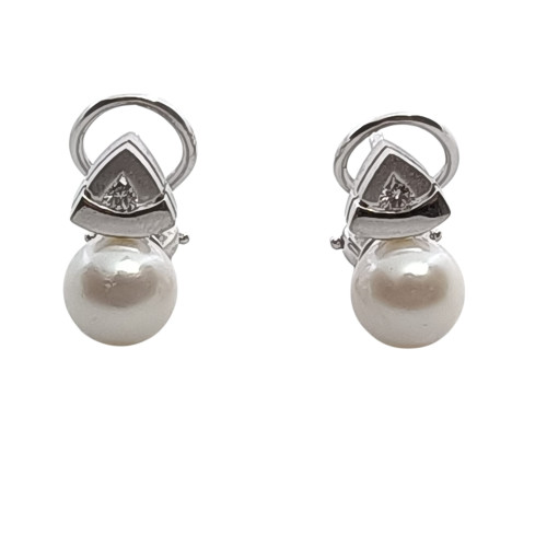 Pendientes tú y yo, oro blanco con diamantes y perlas