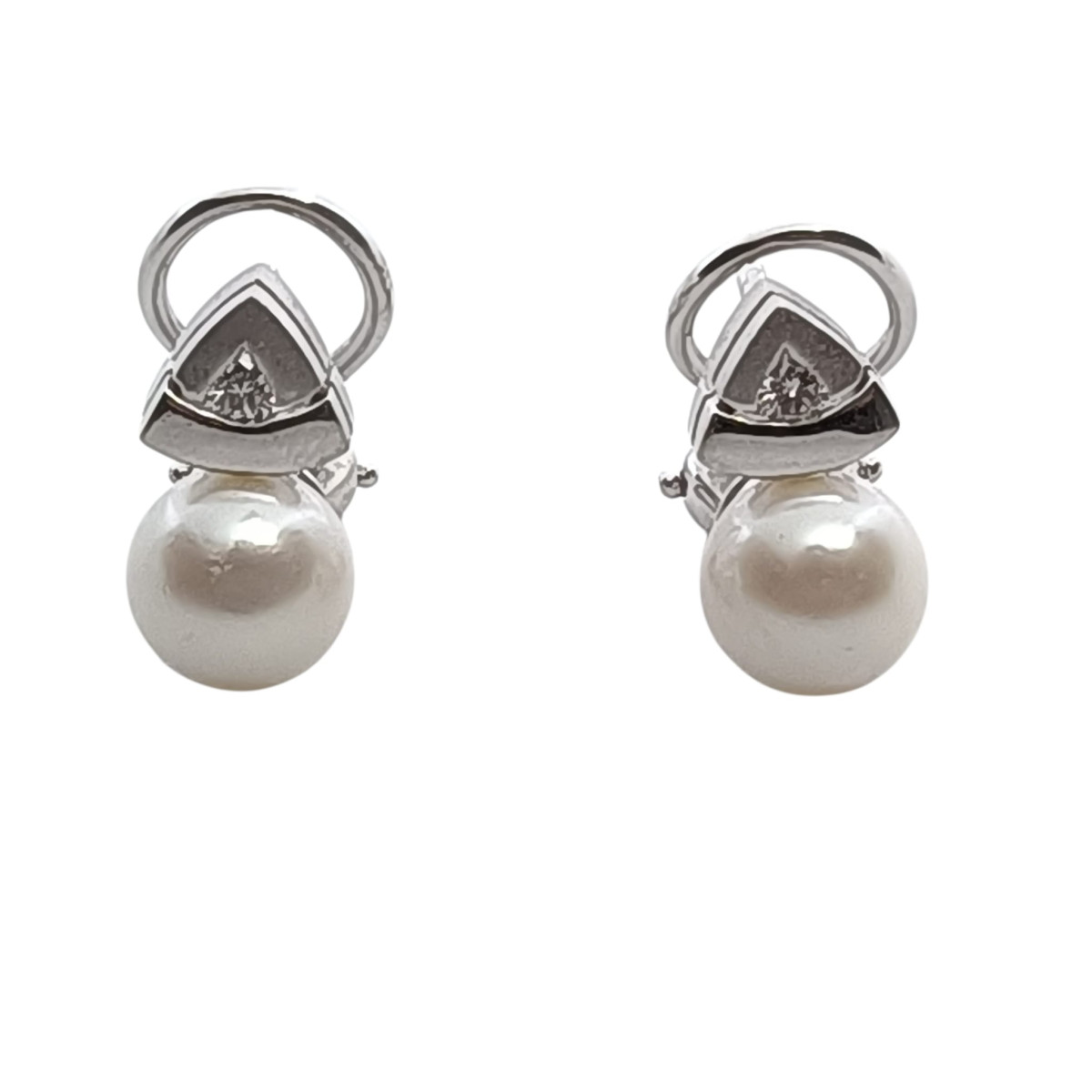 Pendientes tú y yo, oro blanco con diamantes y perlas