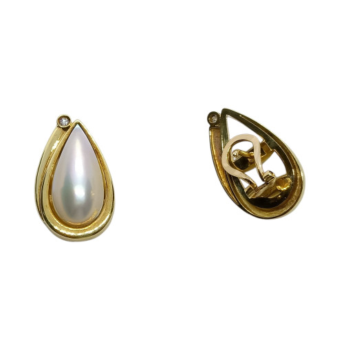 Pendientes tú y yo, oro amarillo con diamantes y perlas