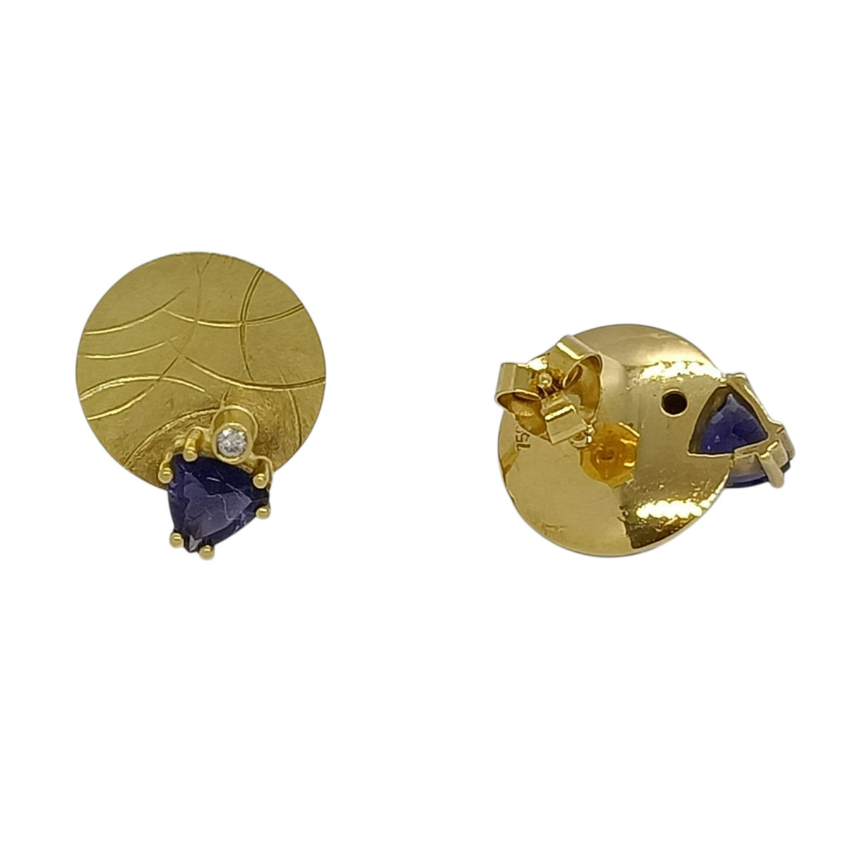 Pendientes de oro amarillo con Iolitas y diamantes