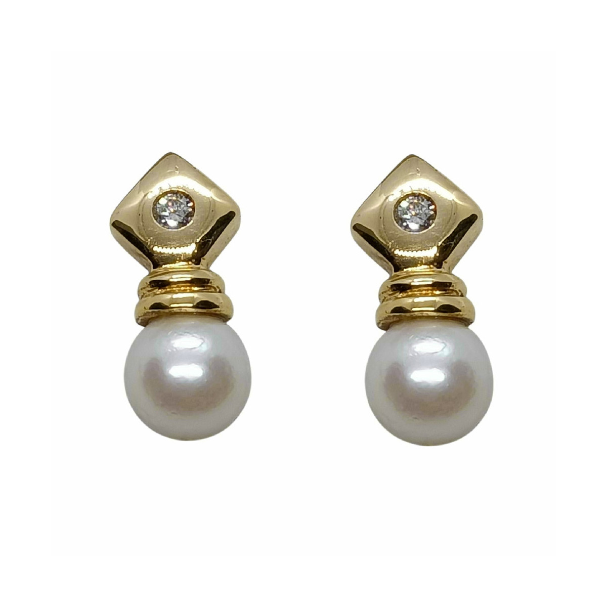 Pendientes tú y yo, oro amarillo con diamantes y perlas