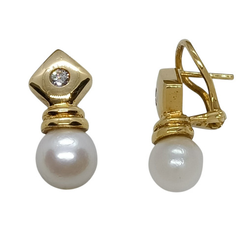 Pendientes tú y yo, oro amarillo con diamantes y perlas