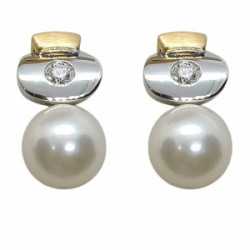 Pendientes tú y yo, oro blanco y oro amarillo con diamantes y perlas