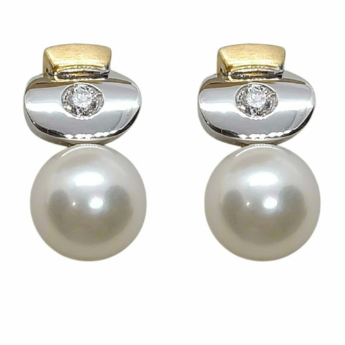 Pendientes tú y yo, oro blanco y oro amarillo con diamantes y perlas