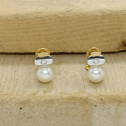 Pendientes tú y yo, oro blanco y oro amarillo con diamantes y perlas