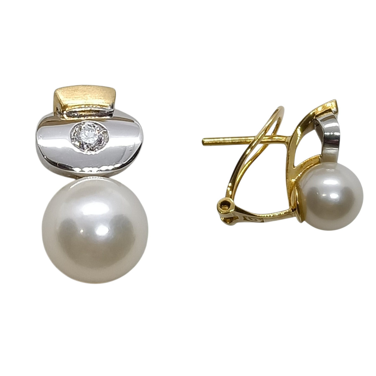 Pendientes tú y yo, oro blanco y oro amarillo con diamantes y perlas