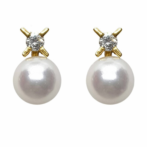 Pendientes tú y yo, oro amarillo con diamantes y perlas