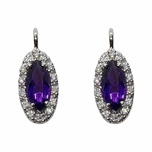Pendientes de oro blanco con diamantes y amatistas