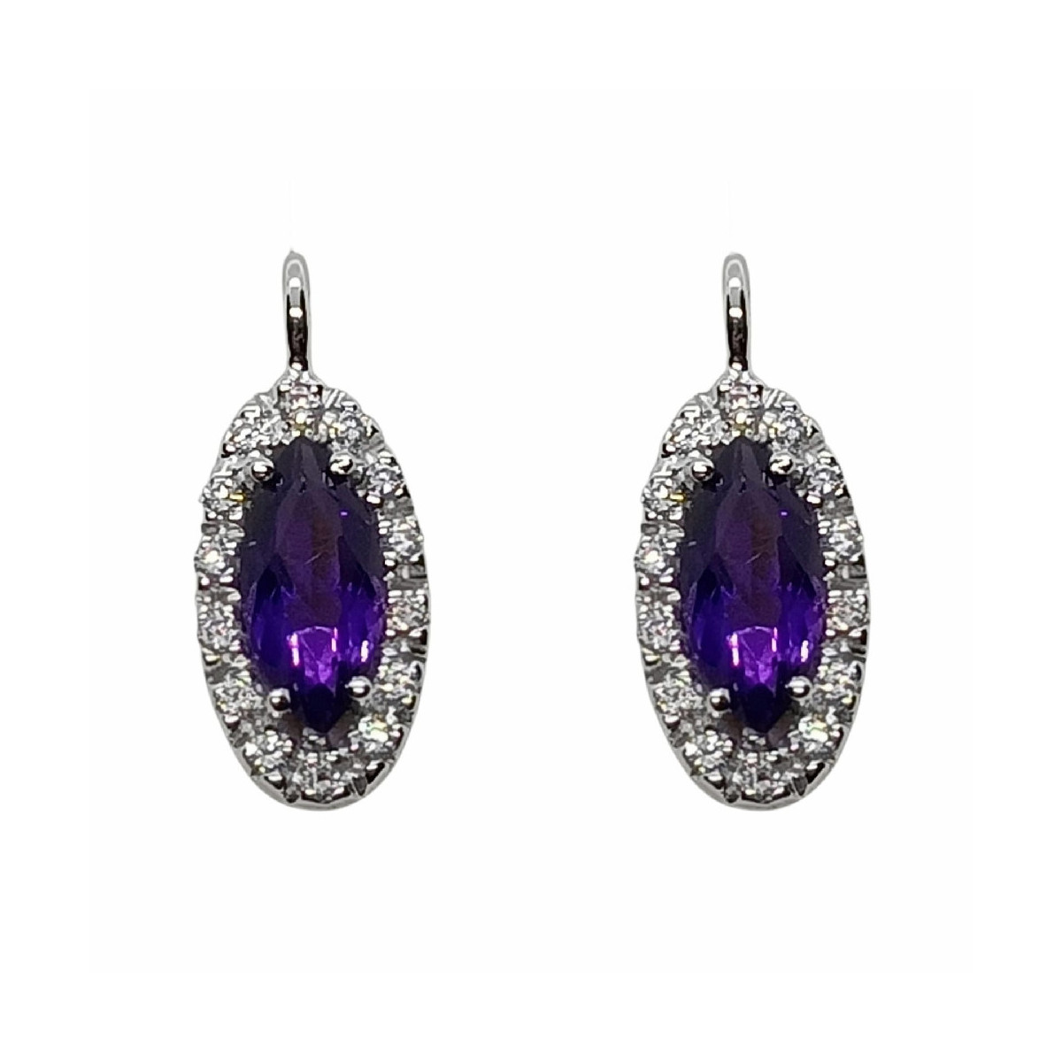 Pendientes de oro blanco con diamantes y amatistas