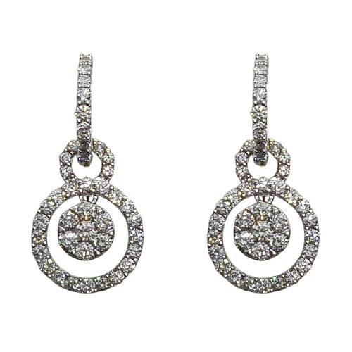 Pendientes de oro blanco y diamantes con forma de aros y de rosetón
