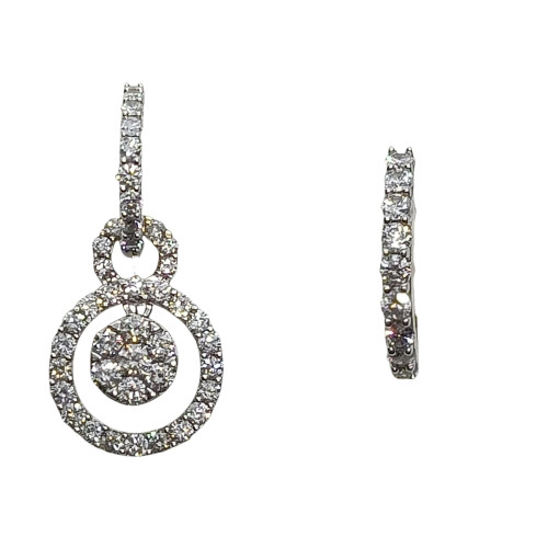 Pendientes de oro blanco y diamantes con forma de aros y de rosetón