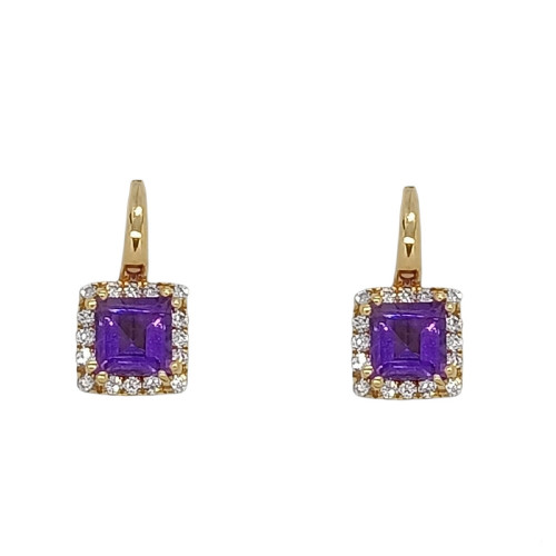 Pendientes de oro rosa con diamantes y amatistas