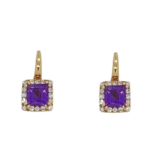 Pendientes de oro rosa con diamantes y amatistas