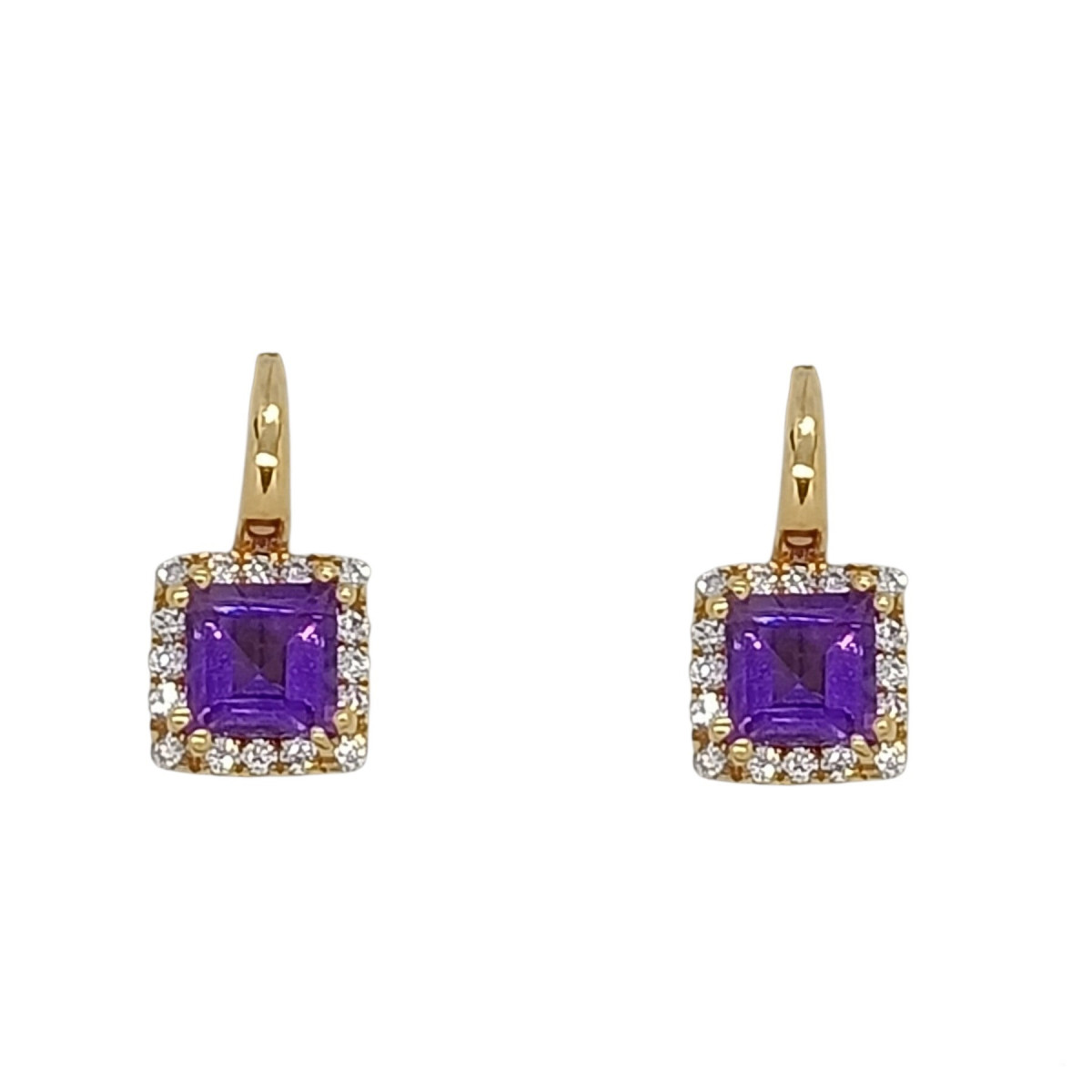 Pendientes de oro rosa con diamantes y amatistas