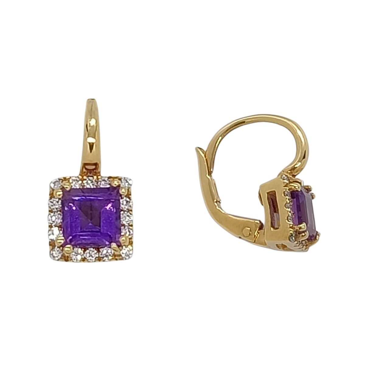 Pendientes de oro rosa con diamantes y amatistas