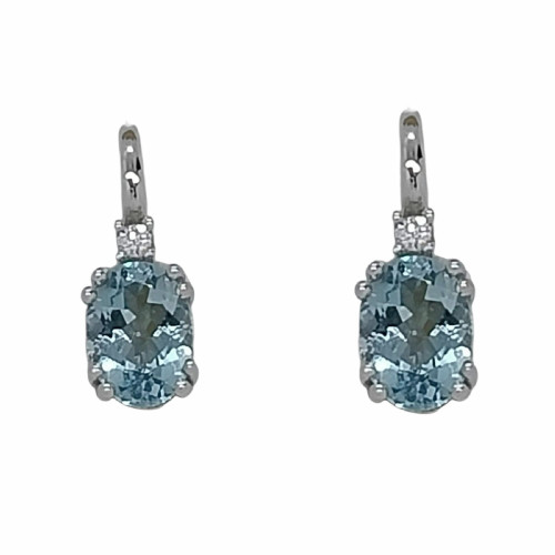 Pendientes de oro blanco con diamantes y aguamarina