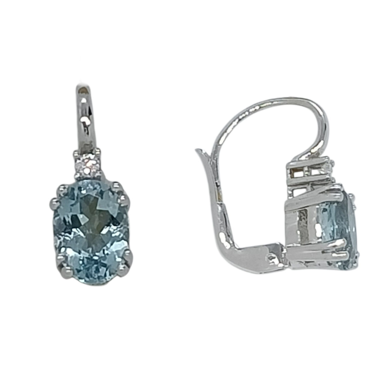 Pendientes de oro blanco con diamantes y aguamarina