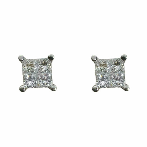 Pendientes de oro blanco y diamantes talla princesa