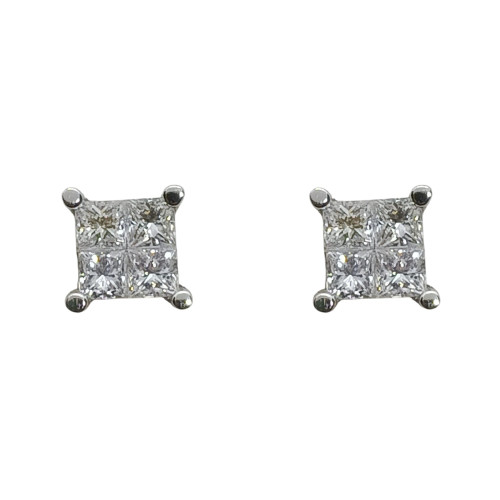 Pendientes de oro blanco y diamantes talla princesa
