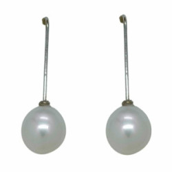 Pendientes largos de oro blanco con perlas