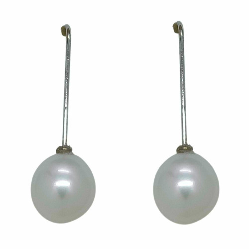 Pendientes largos de oro blanco con perlas