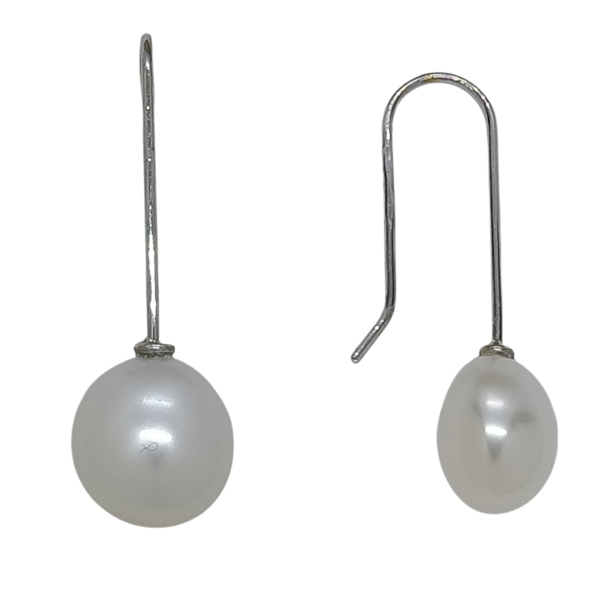 Pendientes largos de oro blanco con perlas
