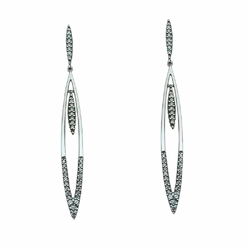 Pendientes largos de oro blanco con diamantes