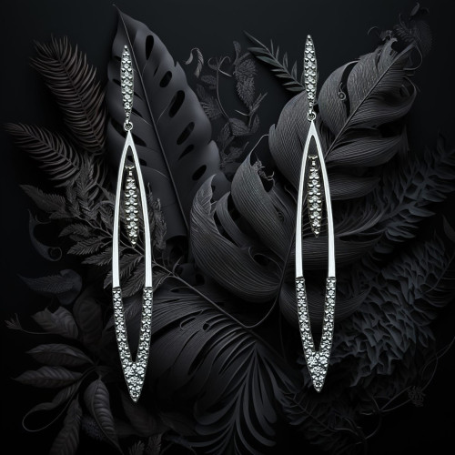 Pendientes largos de oro blanco con diamantes