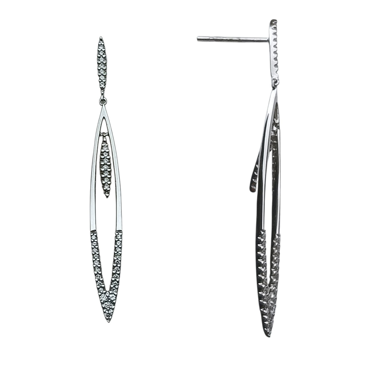 Pendientes largos de oro blanco con diamantes