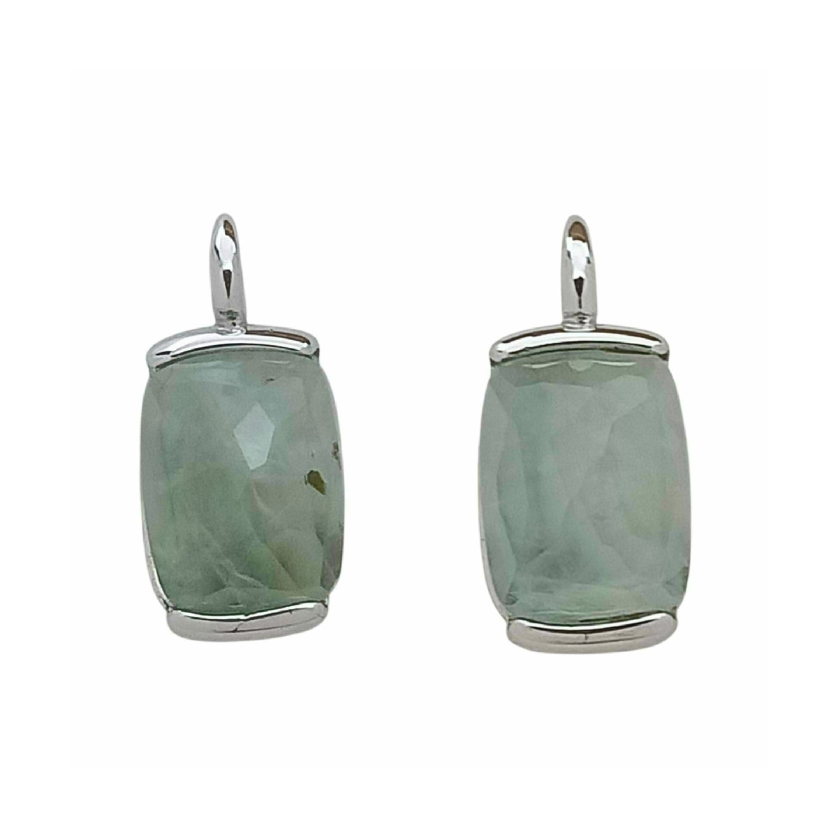 Pendientes de oro blanco y prehnita