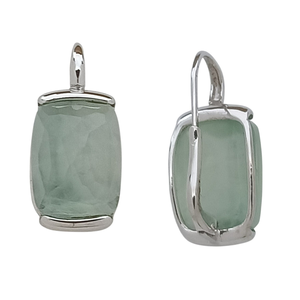 Pendientes de oro blanco y prehnita