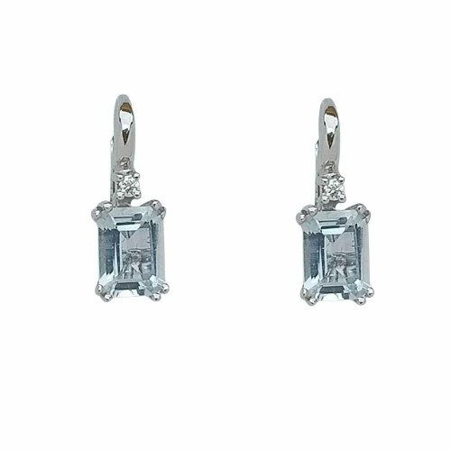 Pendientes de oro blanco con diamantes y aguamarina