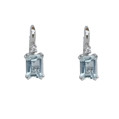 Pendientes de oro blanco con diamantes y aguamarina