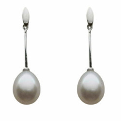 Pendientes largos de oro blanco con perlas