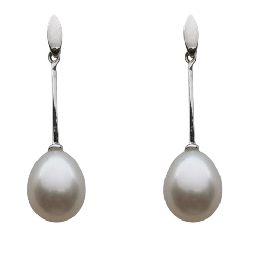Pendientes largos de oro blanco con perlas