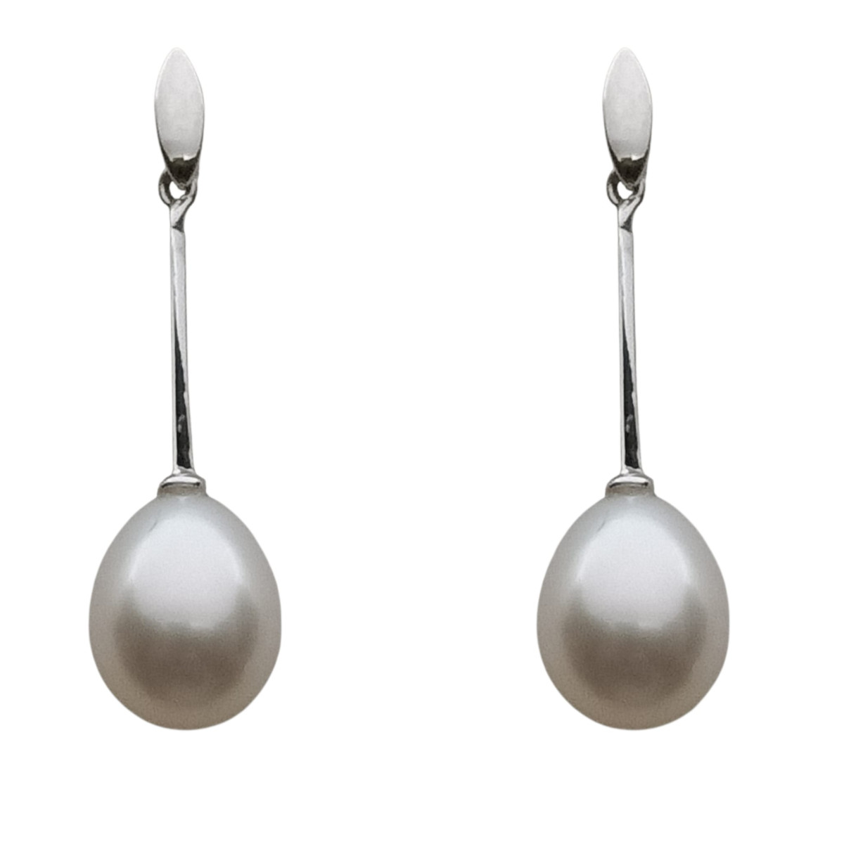 Pendientes largos de oro blanco con perlas