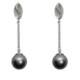 Pendientes largos de oro blanco con perla gris de Tahití y diamantes