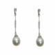 Pendientes largos de oro blanco con perla  y diamantes