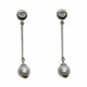 Pendientes largos de oro blanco con perla  y diamantes