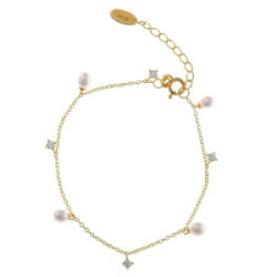 Pulsera de plata chapada con circonitas y perlas naturales