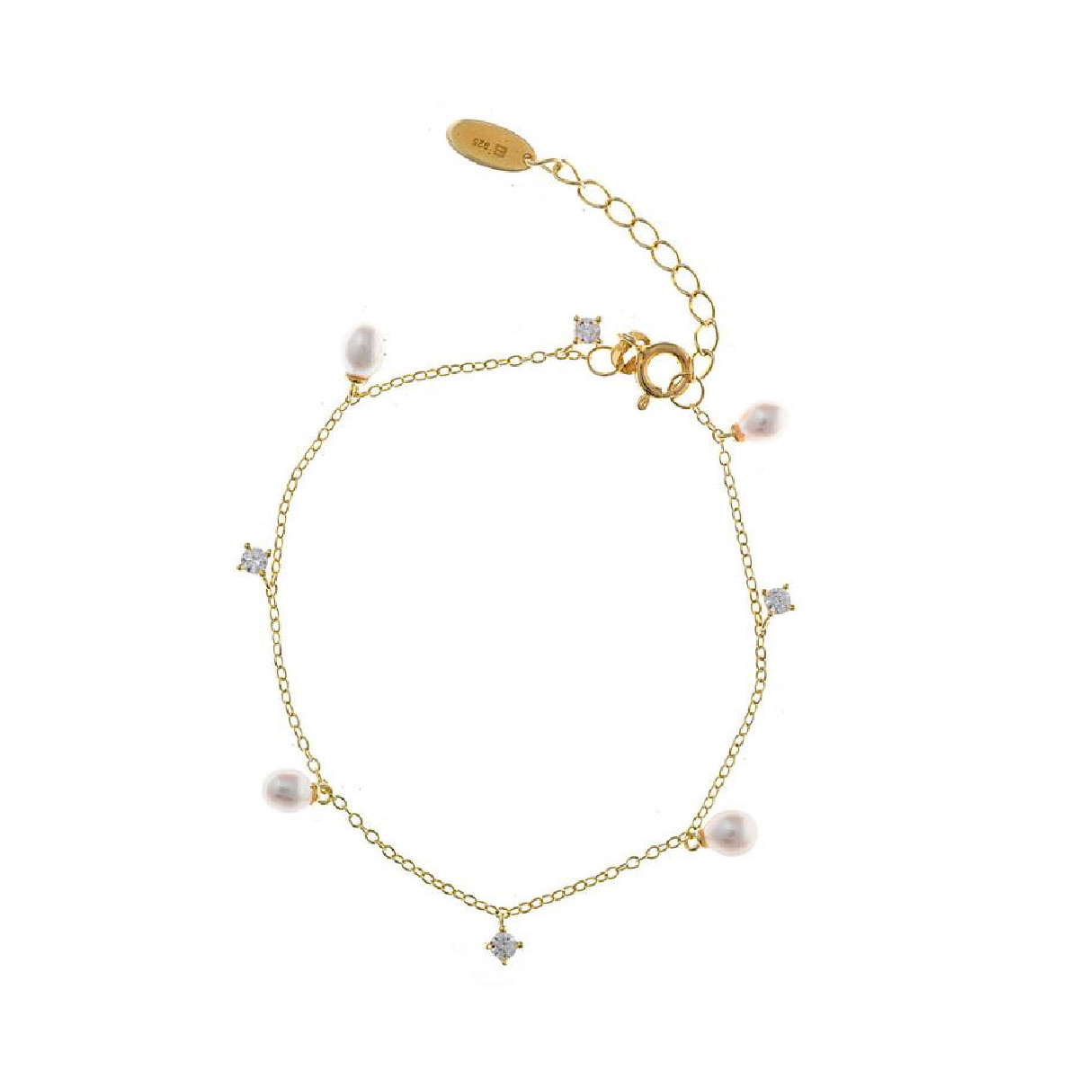 Pulsera de plata chapada con circonitas y perlas naturales